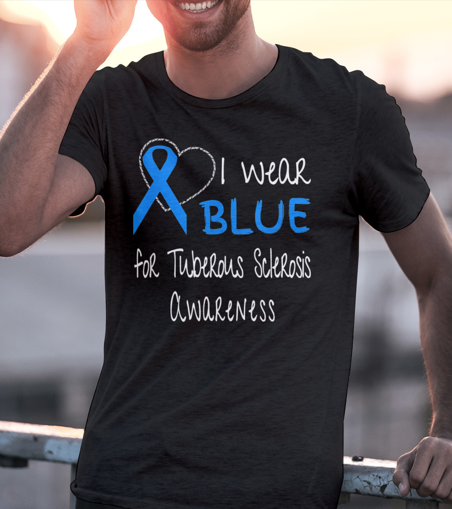 I Wear Blue For Tuberous Sclerosis Awareness With Heart Outline T-Shirt