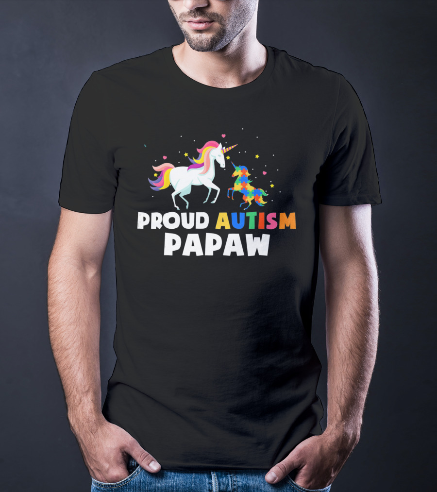 Proud Autism PAPAW Unicorn Autism Awareness T-Shirt