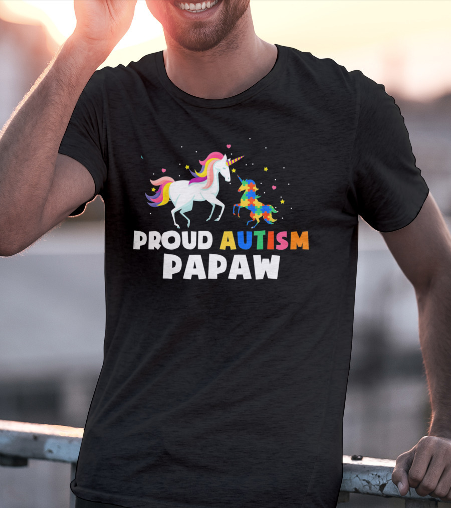 Proud Autism PAPAW Unicorn Autism Awareness T-Shirt