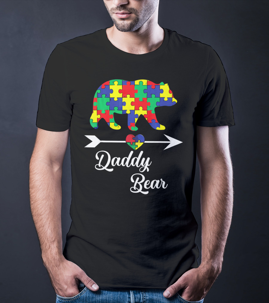 Daddy Bear Puzzle Heart Arrow Autism Awareness Dad T-Shirt