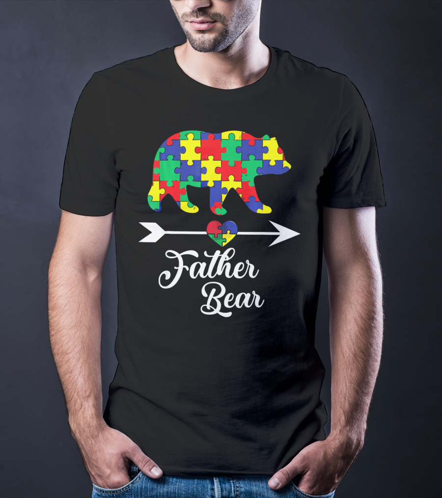 Father Bear Puzzle Autism Awareness Dad Arrow And Heart T-Shirt