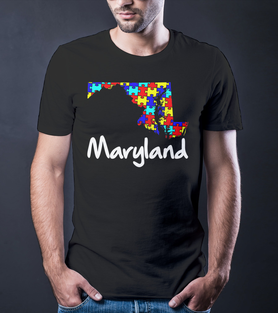 Maryland Puzzle Map Autism Awareness T-Shirt