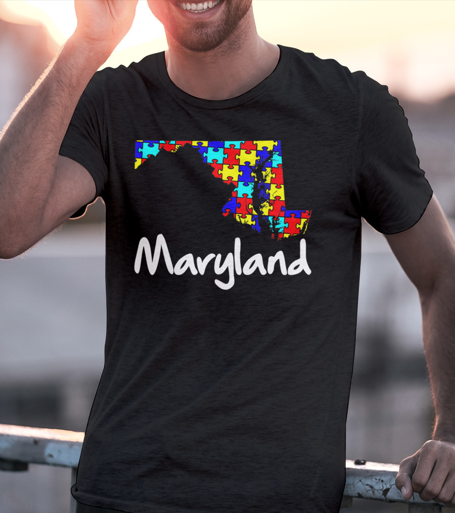 Maryland Puzzle Map Autism Awareness T-Shirt