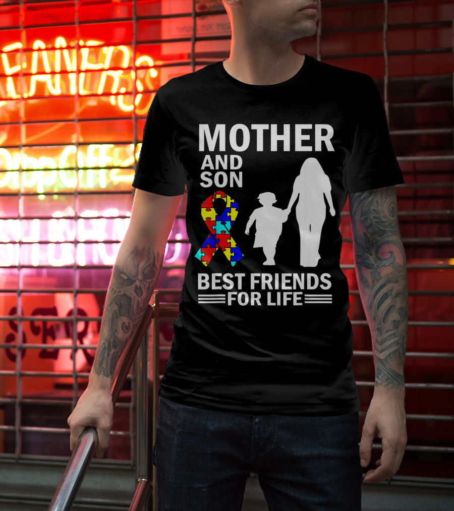 Mother And Son Autism Awareness Best Friends For Life Puzzle T-Shirt