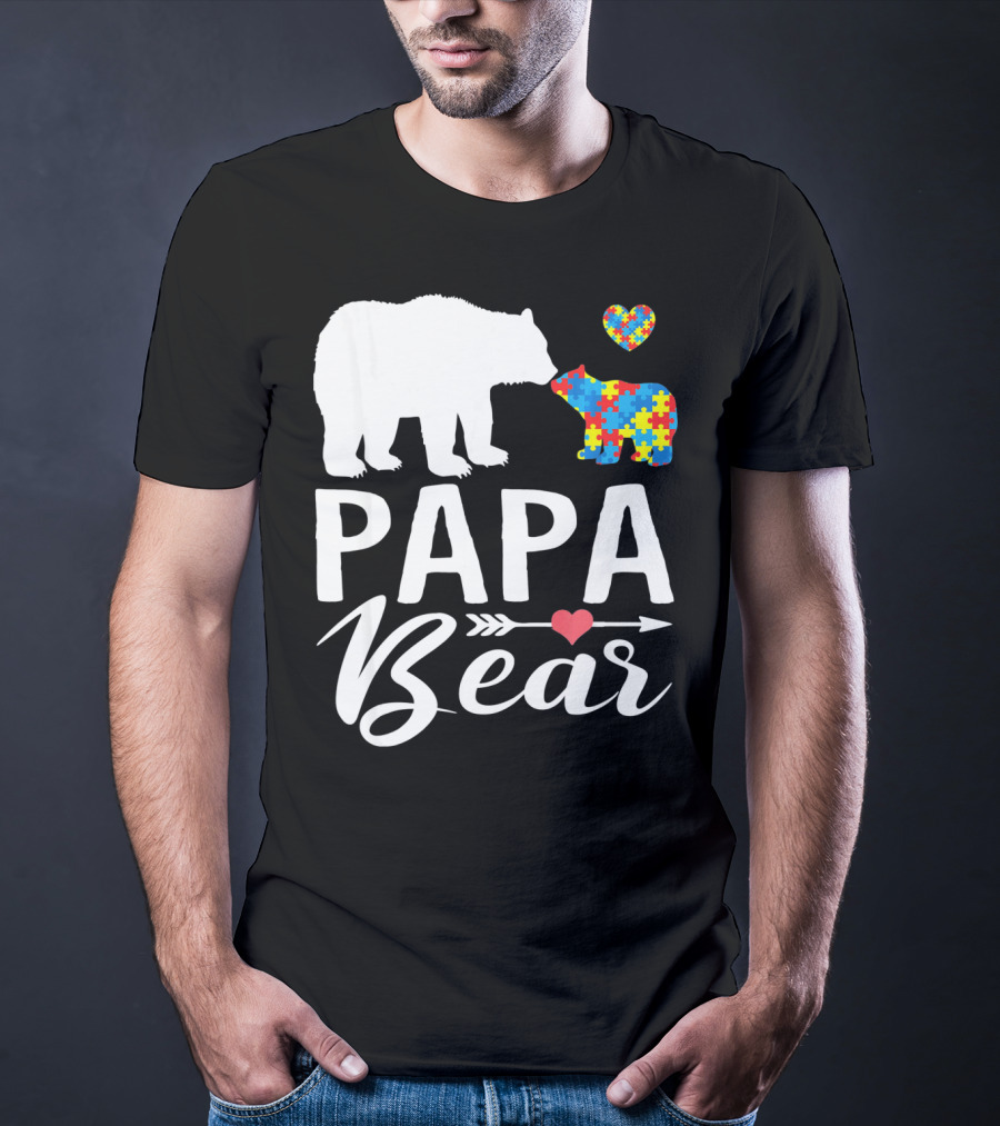 Papa Bear Autism Awareness Love Puzzle Heart Bear T-Shirt