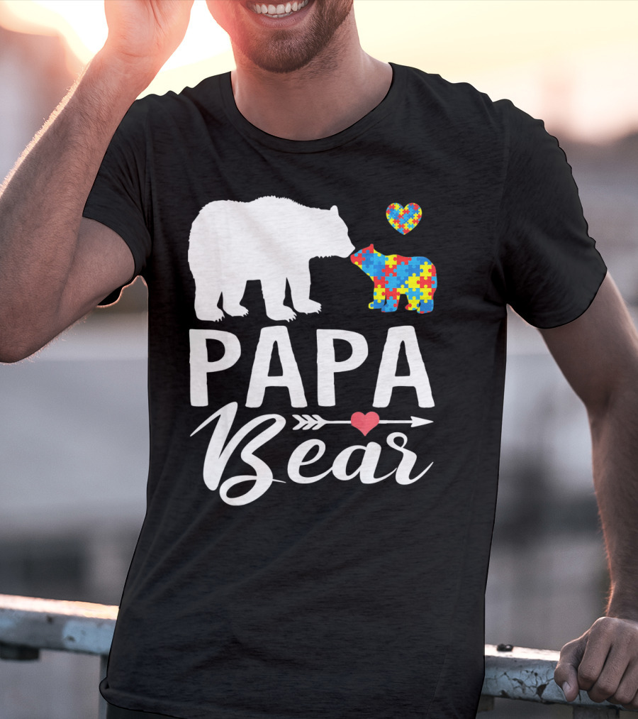 Papa Bear Autism Awareness Love Puzzle Heart Bear T-Shirt