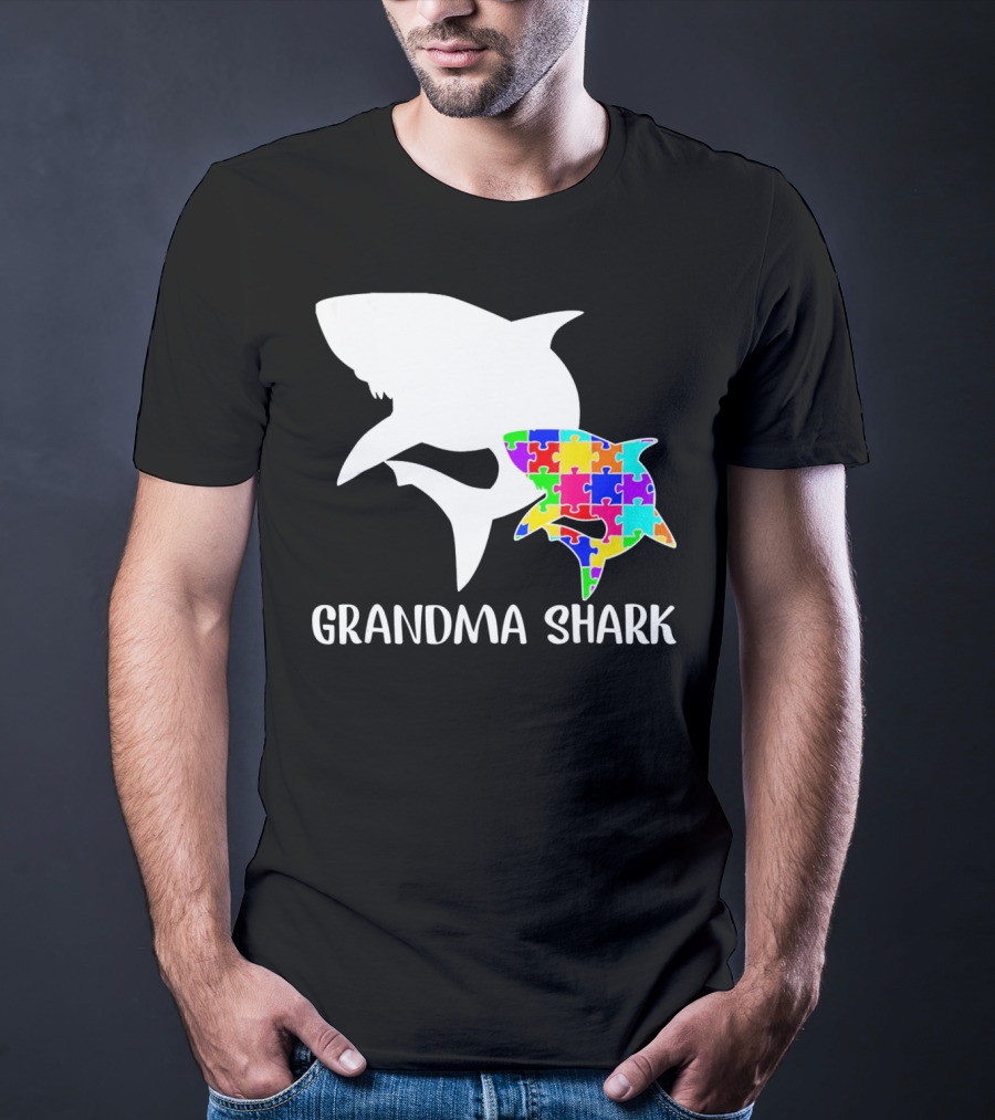Grandma Shark Autism Awareness Puzzle Shark T-Shirt