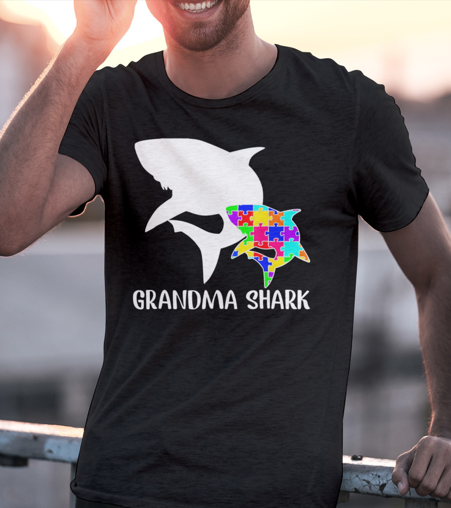 Grandma Shark Autism Awareness Puzzle Shark T-Shirt