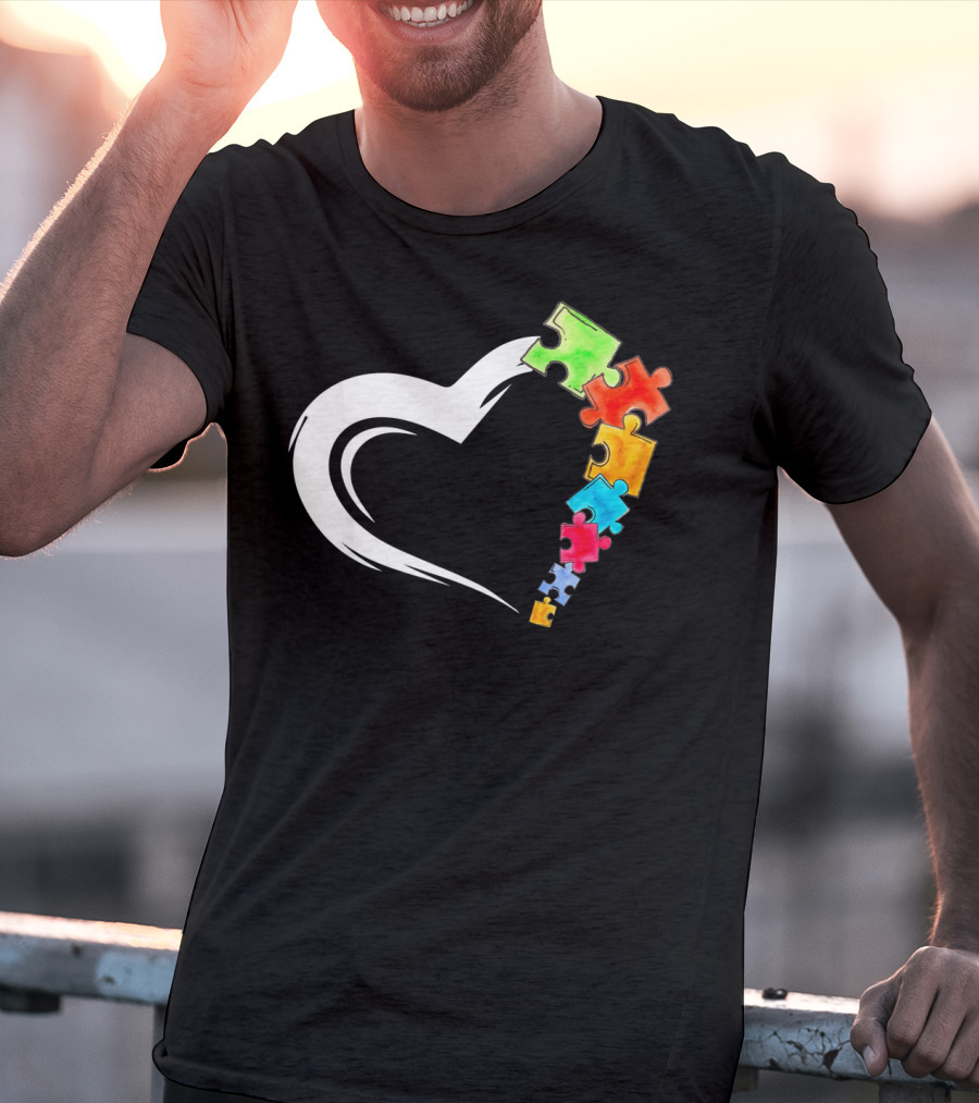 Autism Awareness Love Heart With Colorful Kind Puzzle Pieces T-Shirt