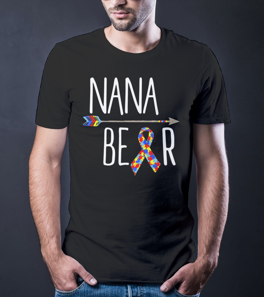 Nana Bear Autism Awareness Puzzle Ribbon Arrow T-Shirt