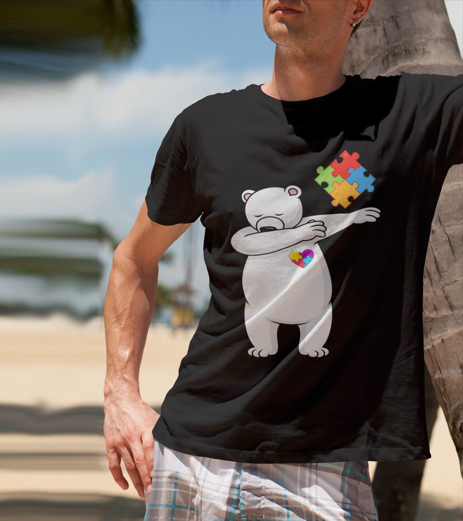 Dabbing Polar Bear Puzzle Piece Heart Autism Awareness T-Shirt