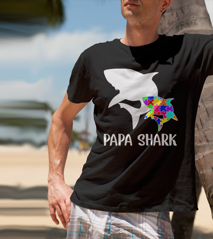 Papa Shark Autism Awareness Puzzle Shark T-Shirt