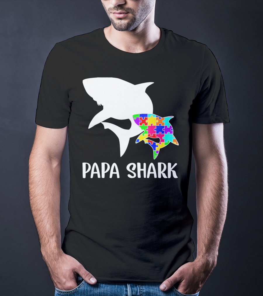 Papa Shark Autism Awareness Puzzle Shark T-Shirt