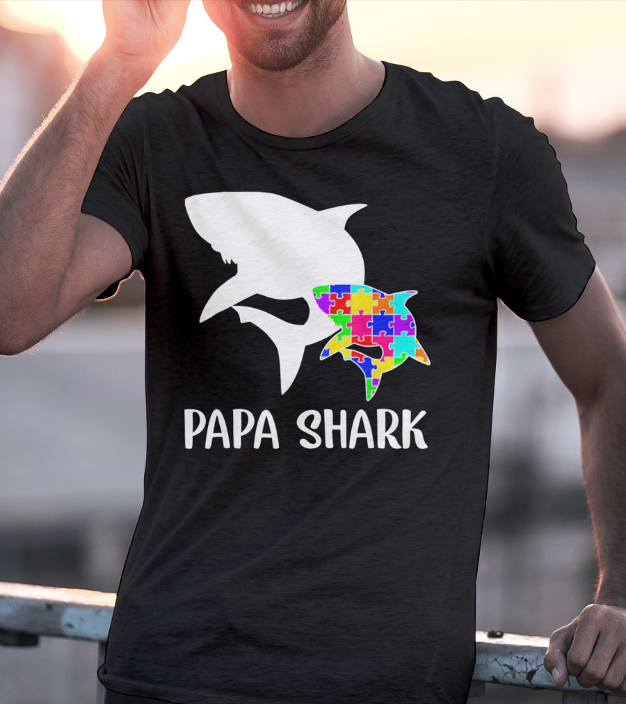 Papa Shark Autism Awareness Puzzle Shark T-Shirt