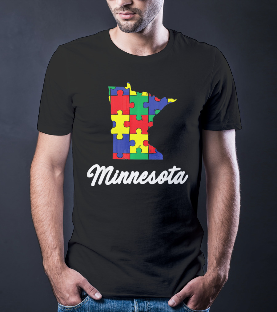 Minnesota Autism Awareness Puzzle Map T-Shirt