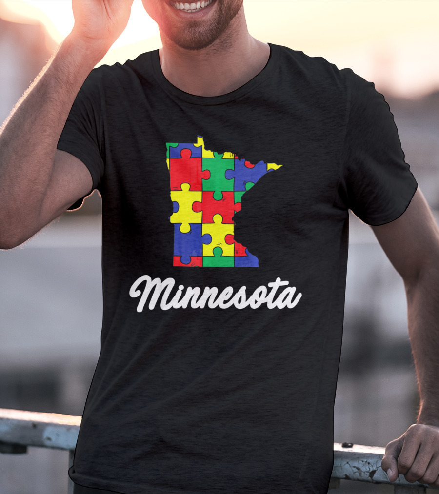 Minnesota Autism Awareness Puzzle Map T-Shirt