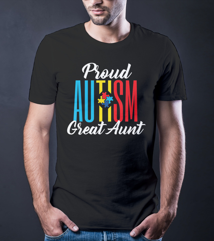 Proud Autism Great Aunt Puzzle Piece Awareness Support T-Shirt