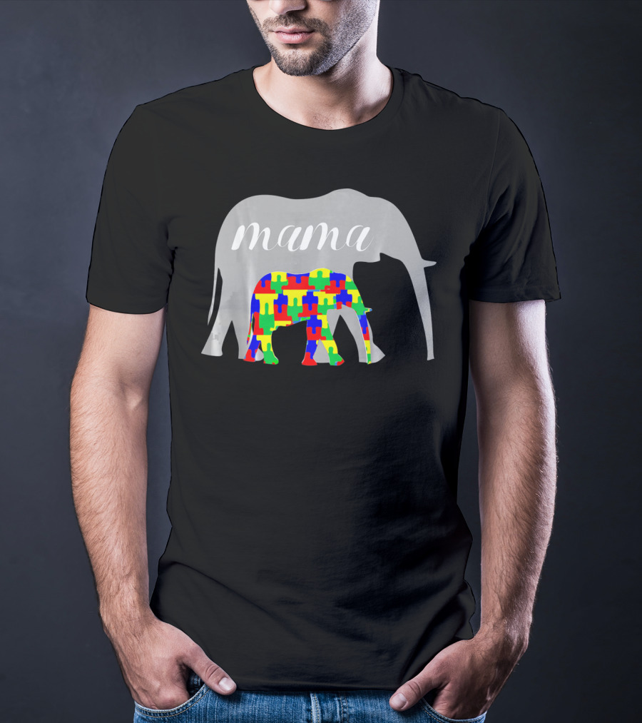 Mama Elephant Puzzle Autism Awareness T-Shirt