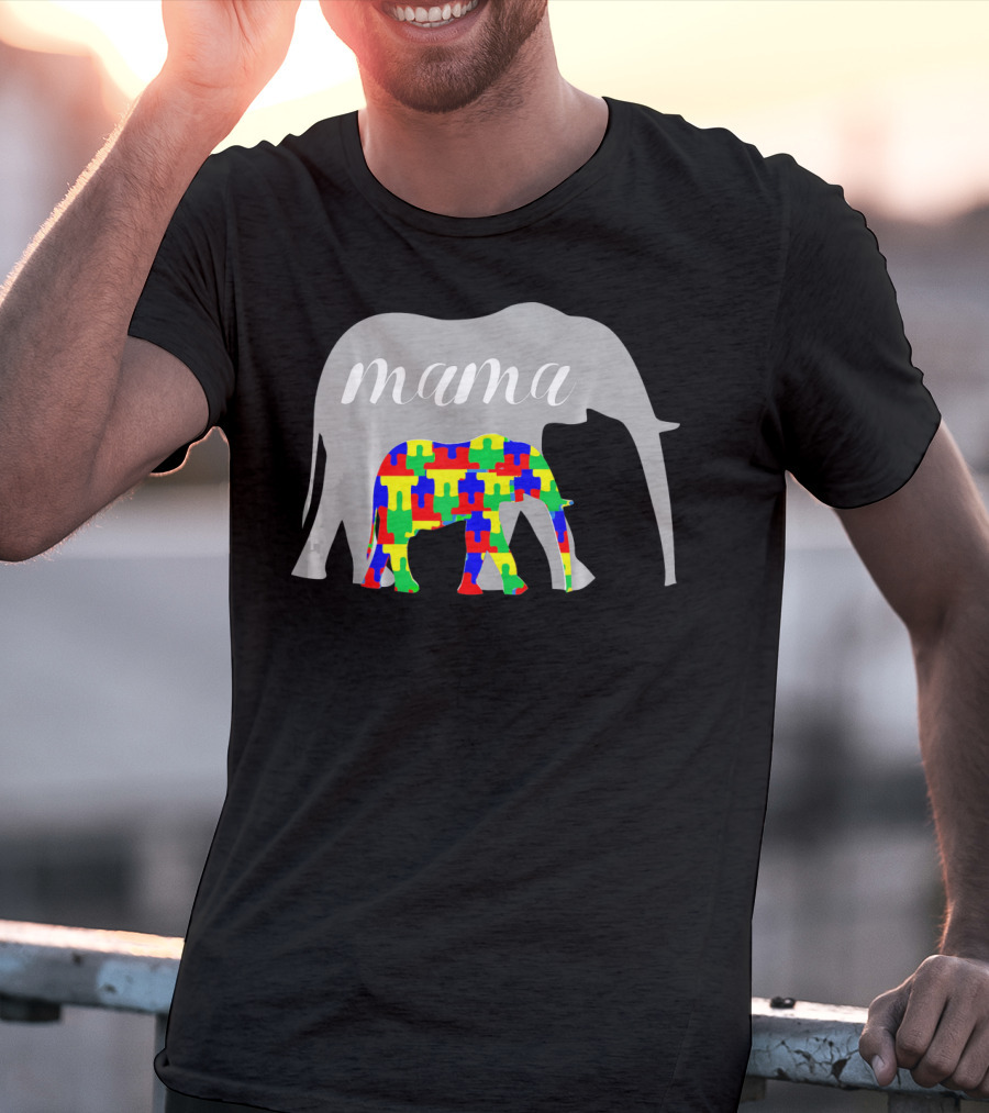 Mama Elephant Puzzle Autism Awareness T-Shirt