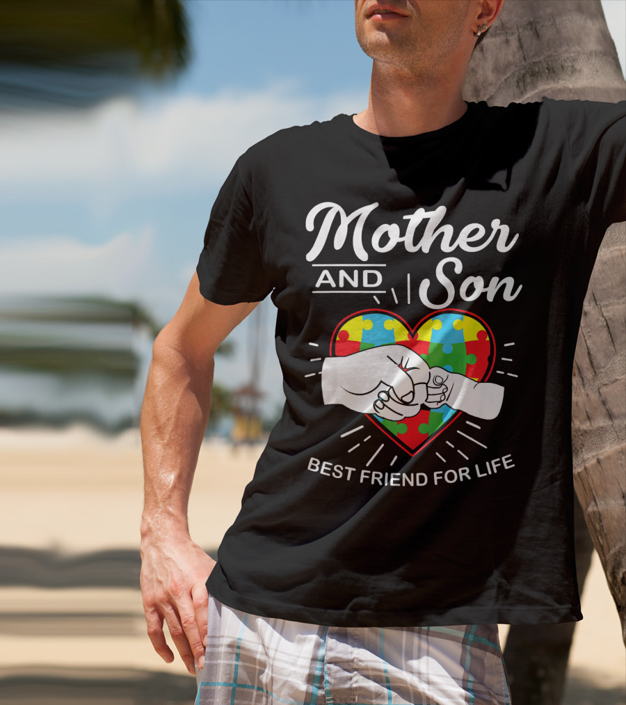 Mother And Son Autism Awareness Heart Best Friend For Life T-Shirt