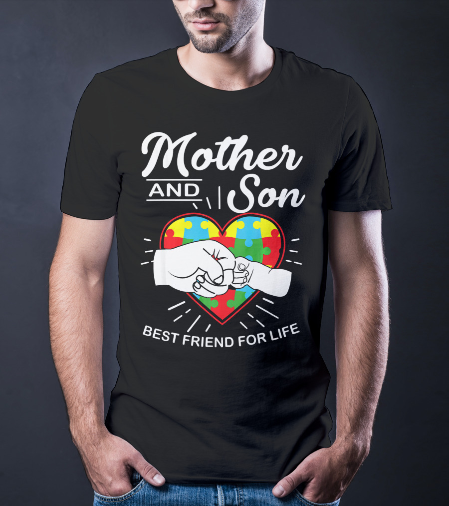 Mother And Son Autism Awareness Heart Best Friend For Life T-Shirt
