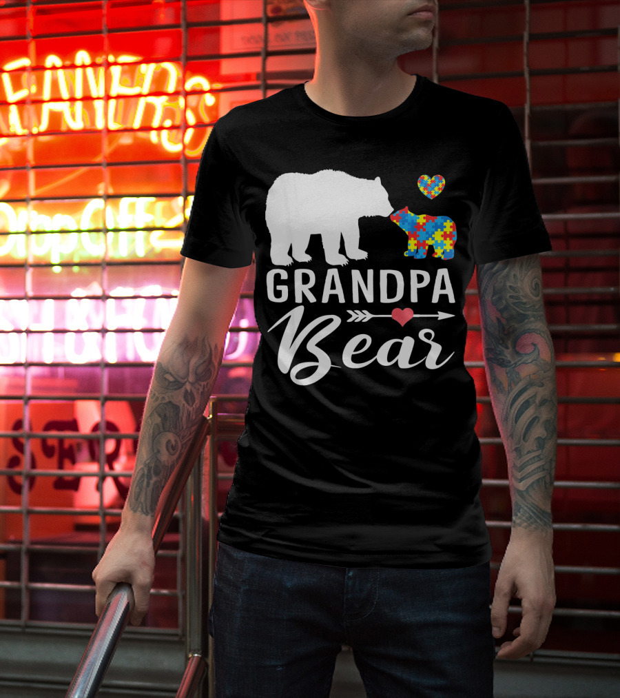 Grandpa Bear Autism Awareness Puzzle Heart Love T-Shirt