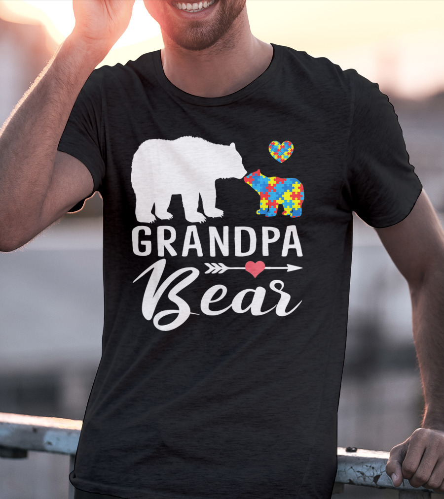 Grandpa Bear Autism Awareness Puzzle Heart Love T-Shirt