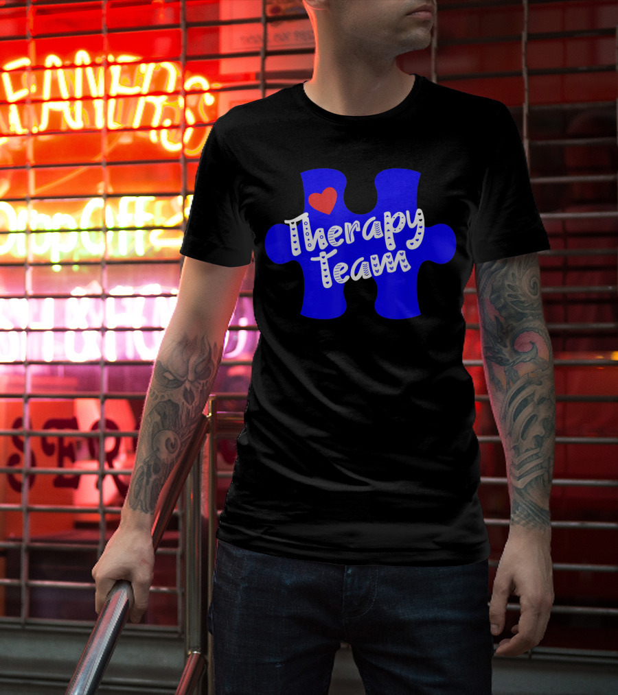 Therapy Team Blue Puzzle Heart Autism Awareness T-Shirt