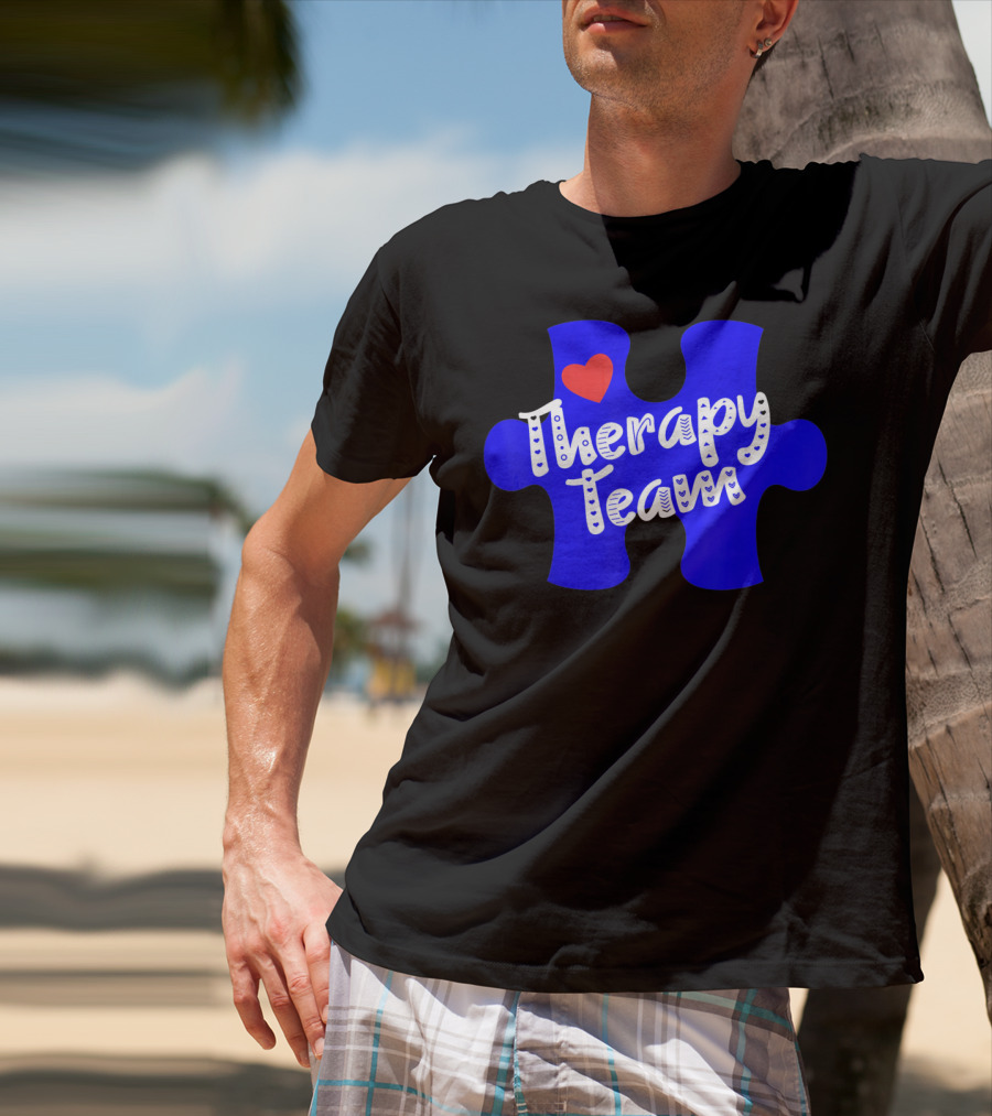 Therapy Team Blue Puzzle Heart Autism Awareness T-Shirt