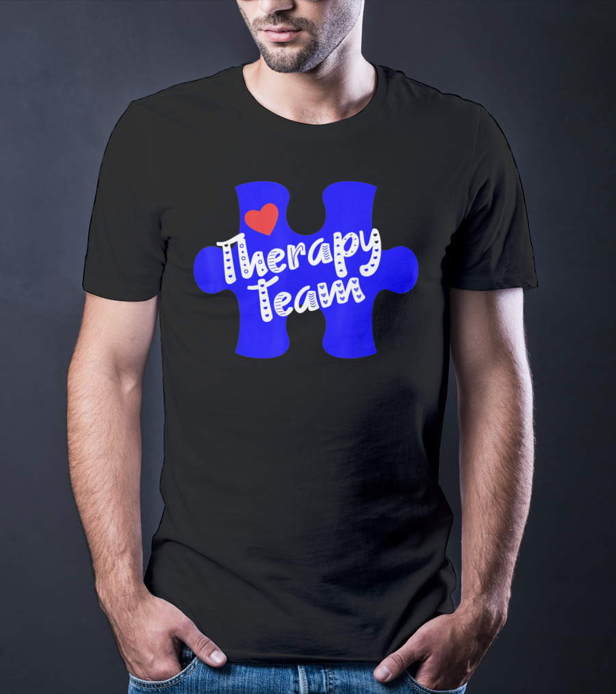 Therapy Team Blue Puzzle Heart Autism Awareness T-Shirt