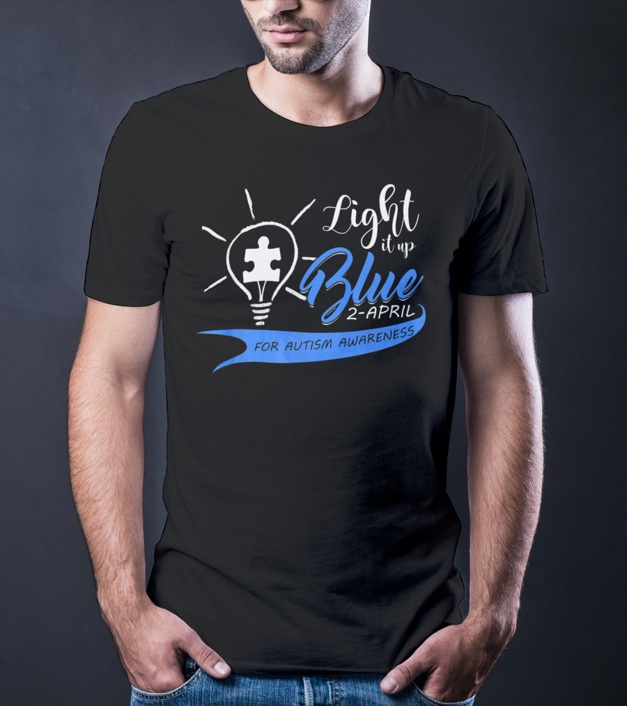 Light It Up Blue 2-April For Autism Awareness Puzzle Bulb T-Shirt