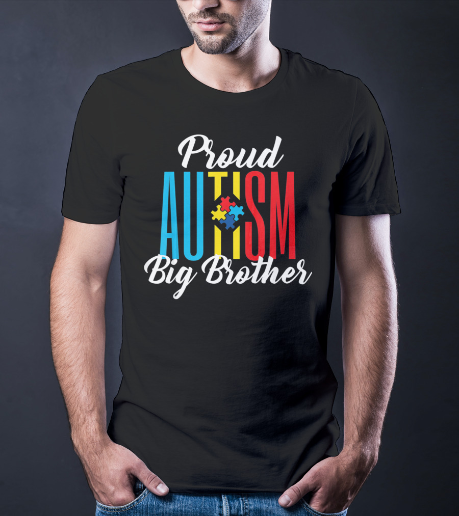 Proud Autism Big Brother Awareness Puzzle Colors T-Shirt