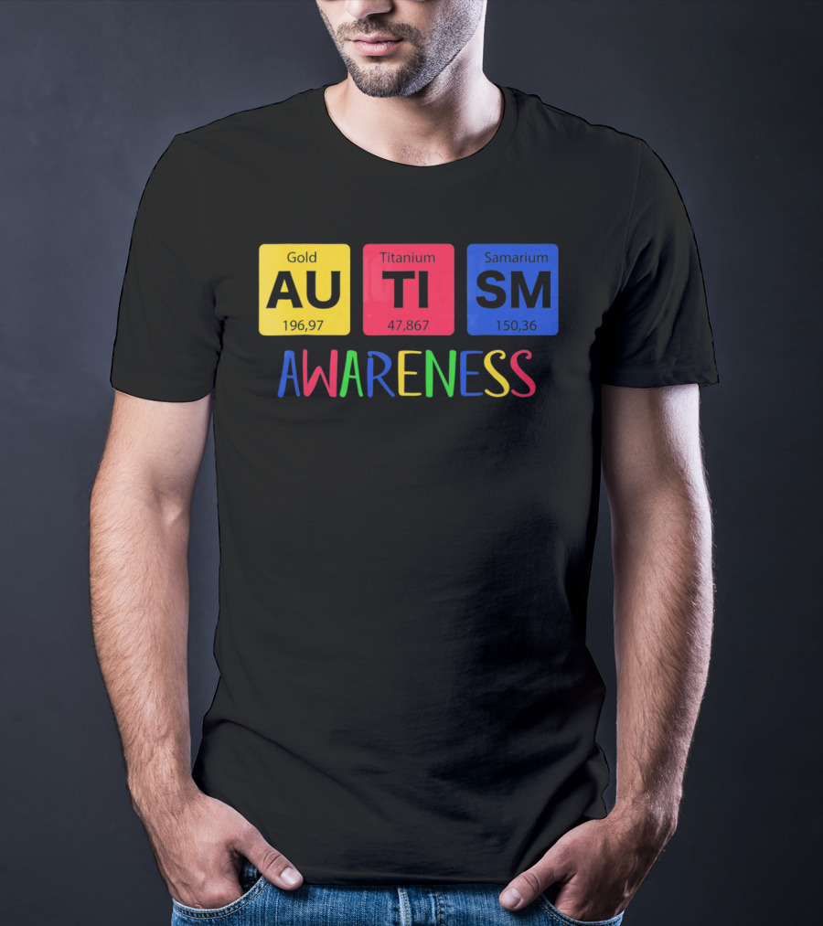 Autism Awareness Gold Titanium Samarium Periodic Elements T-Shirt