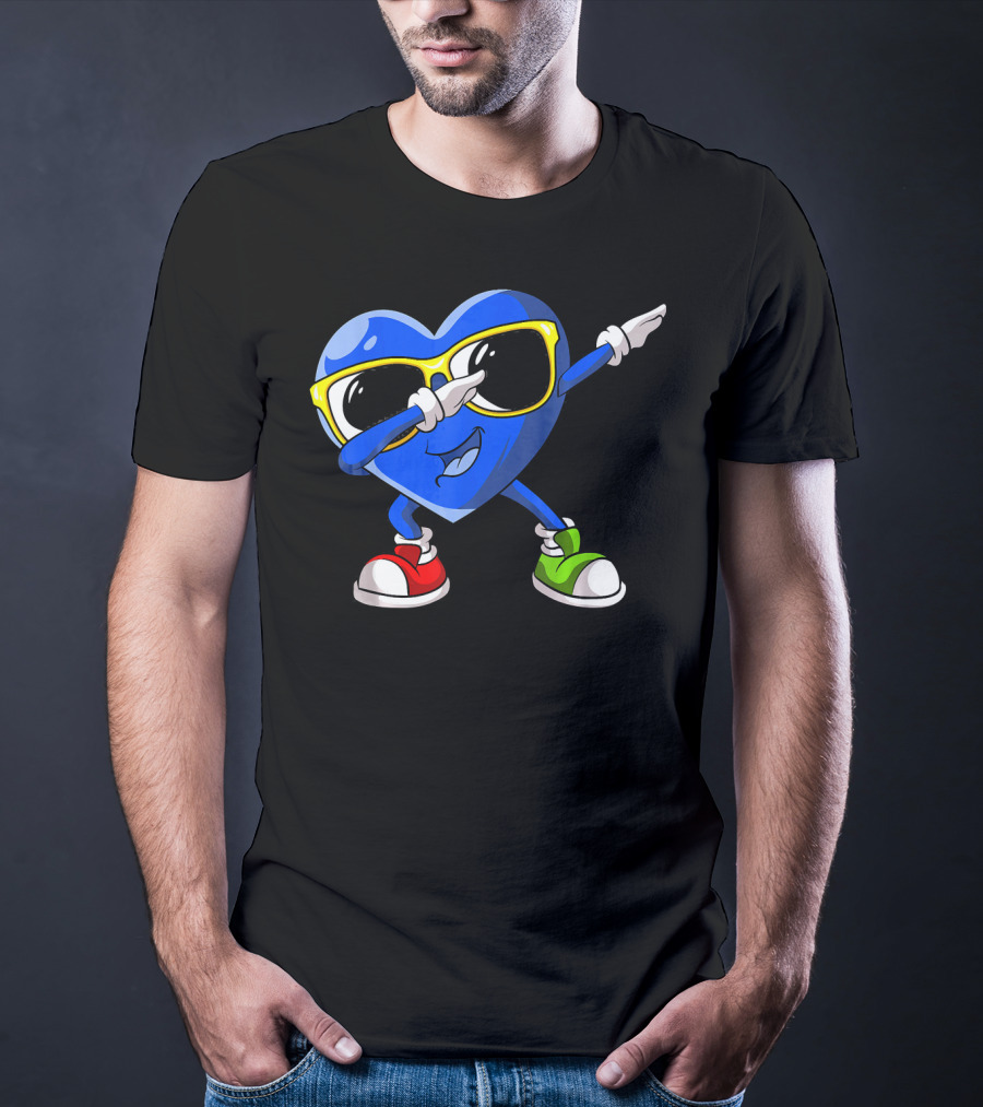 Autism Awareness Dabbing Heart Blue Love Sunglasses Red Green Shoes T-Shirt