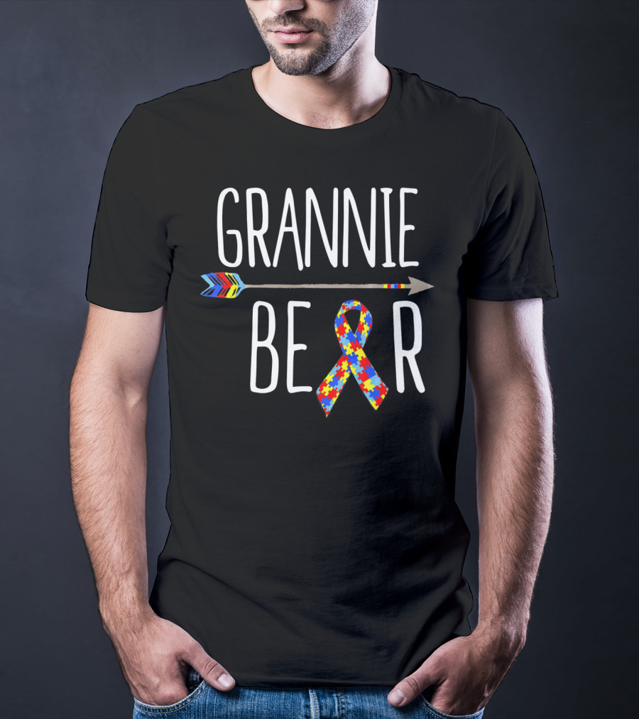 Grannie Bear Autism Awareness Puzzle Ribbon And Colorful Arrow T-Shirt