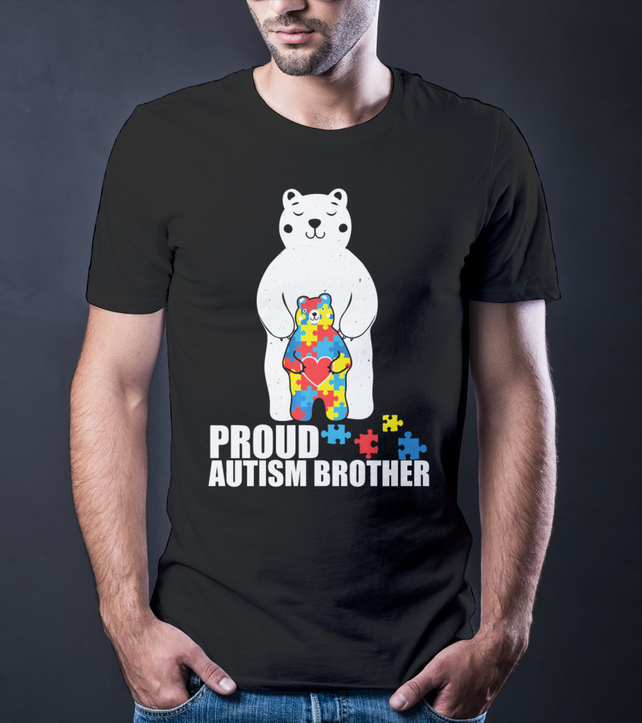 Proud Autism Brother Puzzle Bear Heart T-Shirt
