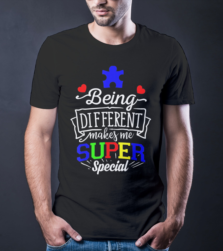 Being Different Makes Me Super Special Puzzle Piece Hearts T-Shirt