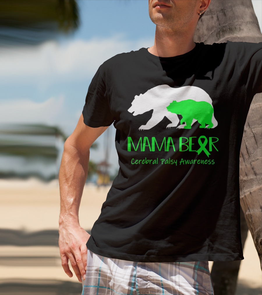 Mama Bear Cerebral Palsy Awareness Green Ribbon Bears T-Shirt