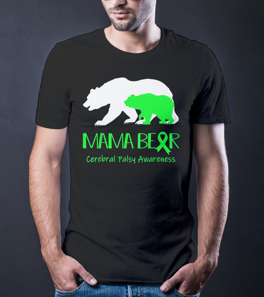 Mama Bear Cerebral Palsy Awareness Green Ribbon Bears T-Shirt