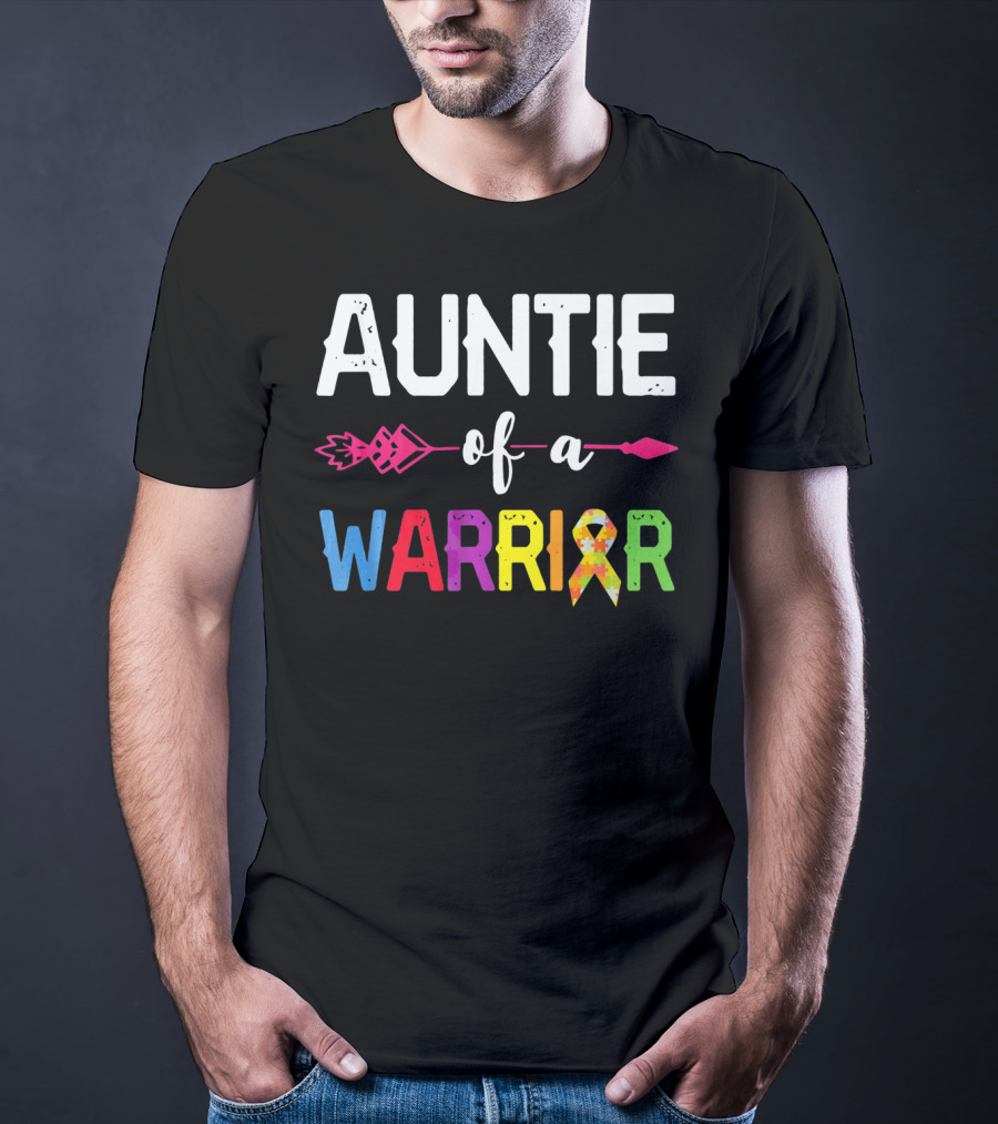 Auntie Of A Warrior Autism Awareness Colorful Puzzle T-Shirt