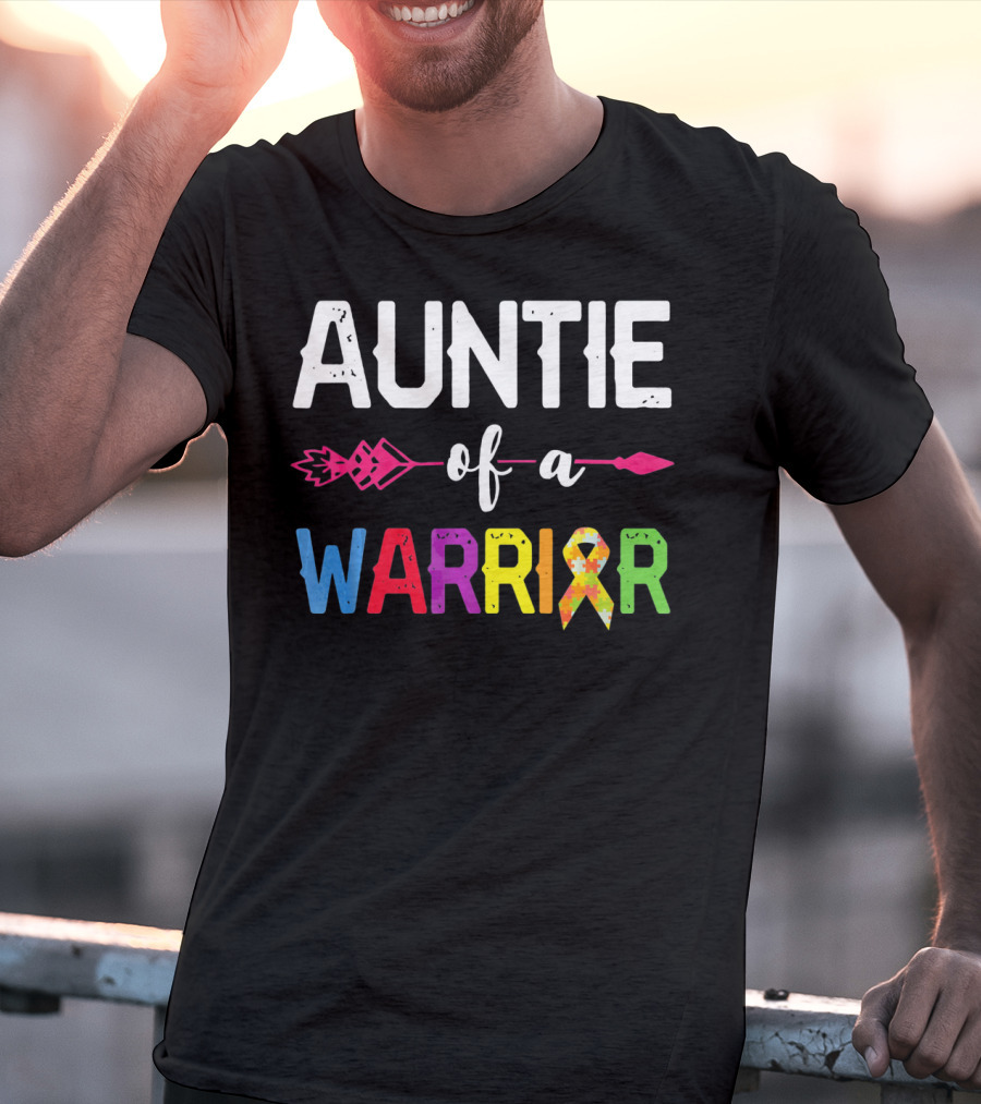 Auntie Of A Warrior Autism Awareness Colorful Puzzle T-Shirt