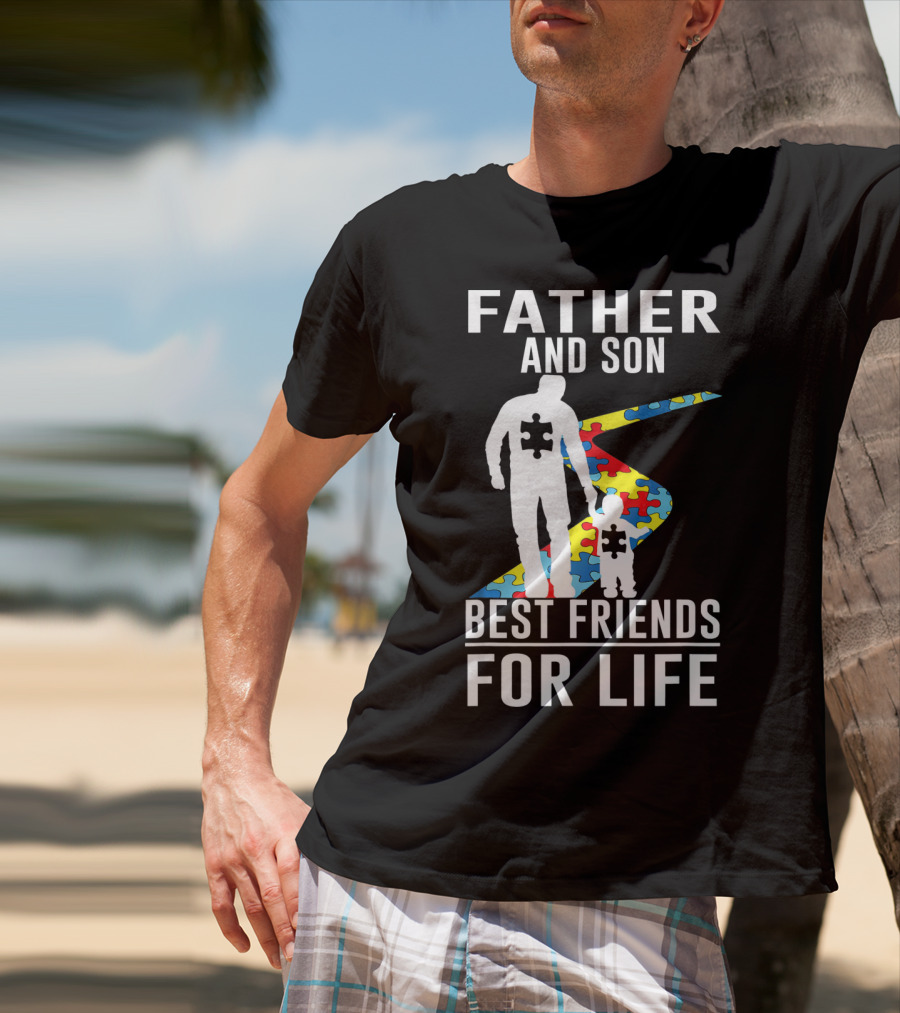 Father And Son Best Friends For Life Puzzle Piece Autism Awareness T-Shirt