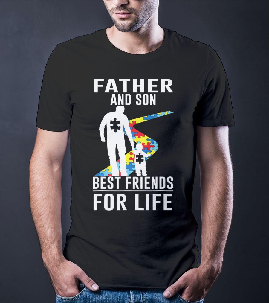 Father And Son Best Friends For Life Puzzle Piece Autism Awareness T-Shirt