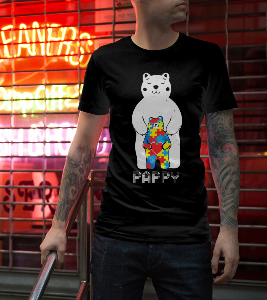 Pappy Bear Autism Awareness Love Puzzle Heart T-Shirt