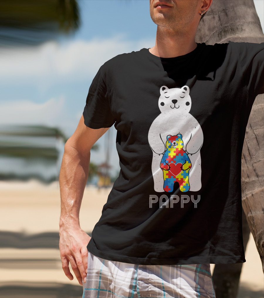 Pappy Bear Autism Awareness Love Puzzle Heart T-Shirt