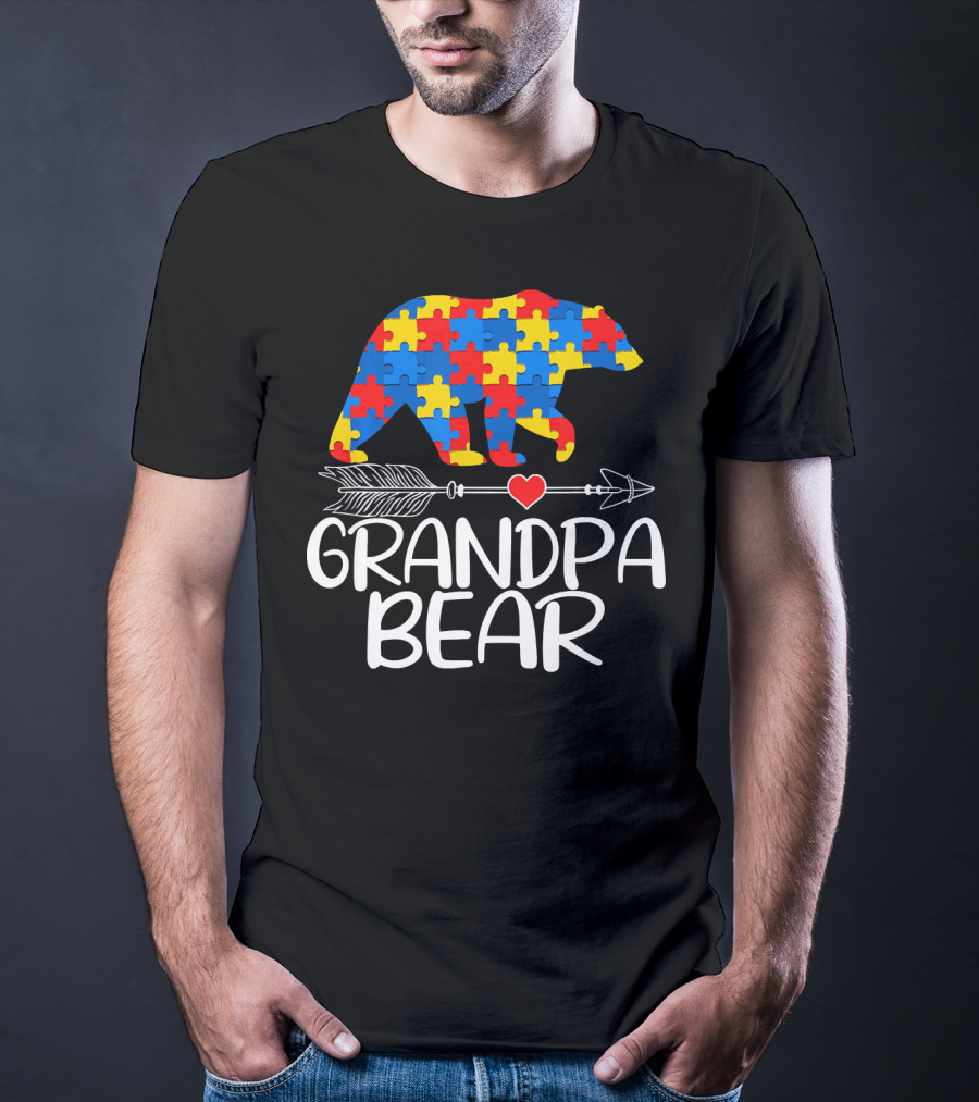 Grandpa Bear Autism Awareness Puzzle T-Shirt