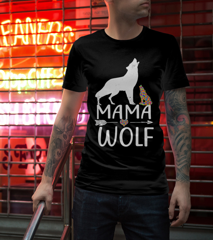 Mama Wolf Autism Awareness Autis T-Shirt