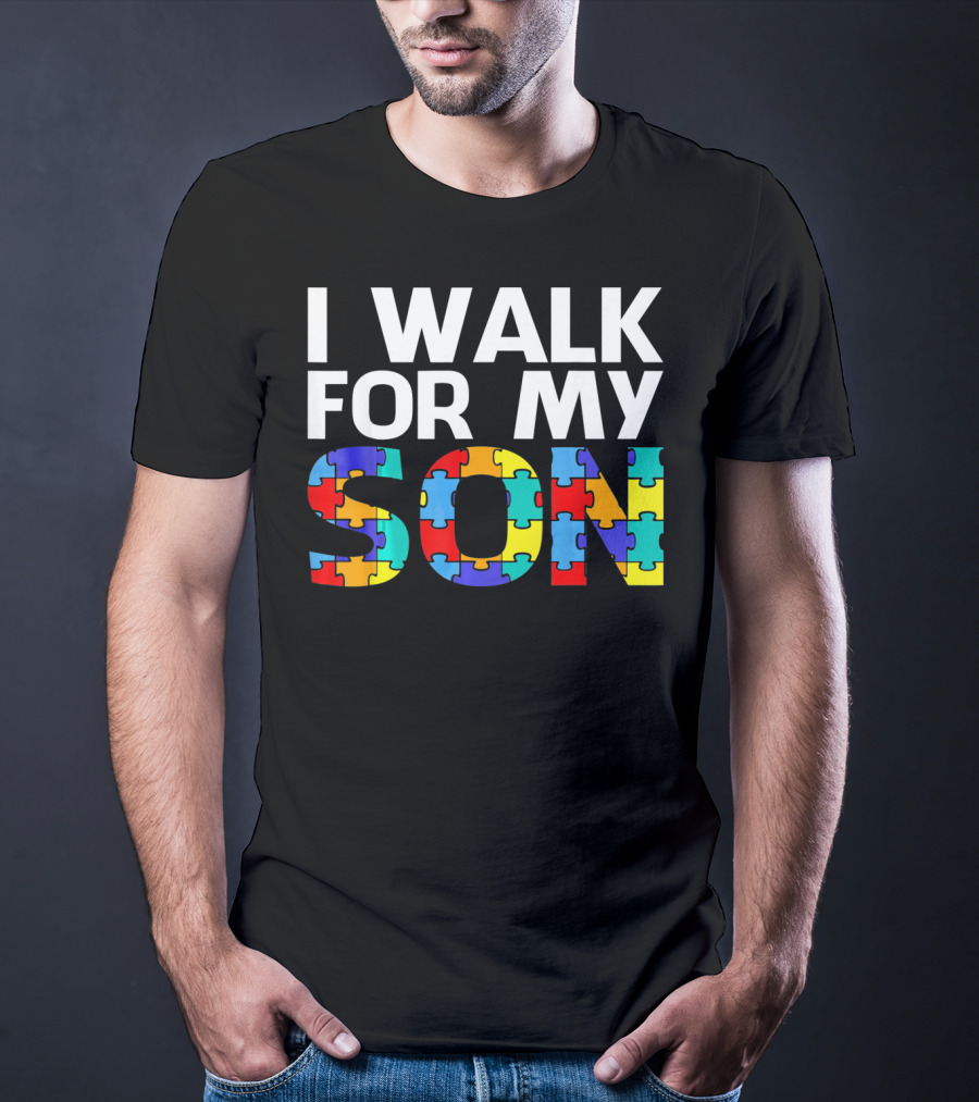 Autism Awareness I Walk For My Son Puzzle Piece T-Shirt