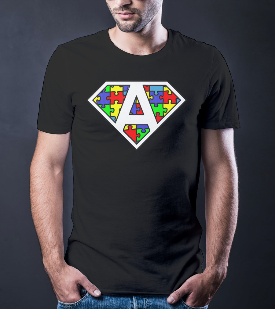 Autism Awareness Superhero Puzzle Shield Emblem T-Shirt