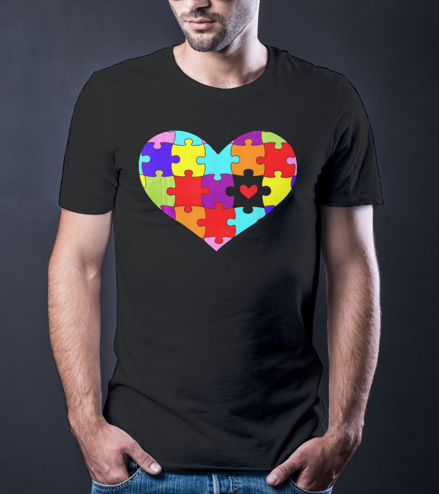 Autism Awareness Heart Puzzle Pieces Colorful T-Shirt